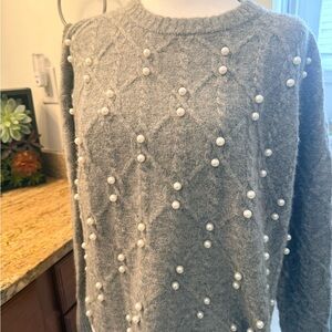 RD Style Gray Sweater with Pearl Details